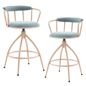 2 Pcs Blue Chenille Swivel Bar Stools with Khaki Powder-Coated Metal Legs