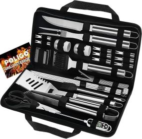 POLIGO 29 PCS BBQ Grill Accessories Stainless Steel BBQ Tools Grilling Tools Set With Storage Bag For Fathers Day Dads Birthday Presents - Campin (Color: Silver)